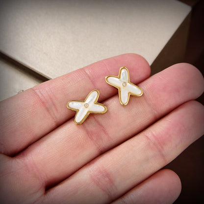 [Super Jewellery]JEUX DE WHITE MOP GOLD DIAMOND EARRINGS