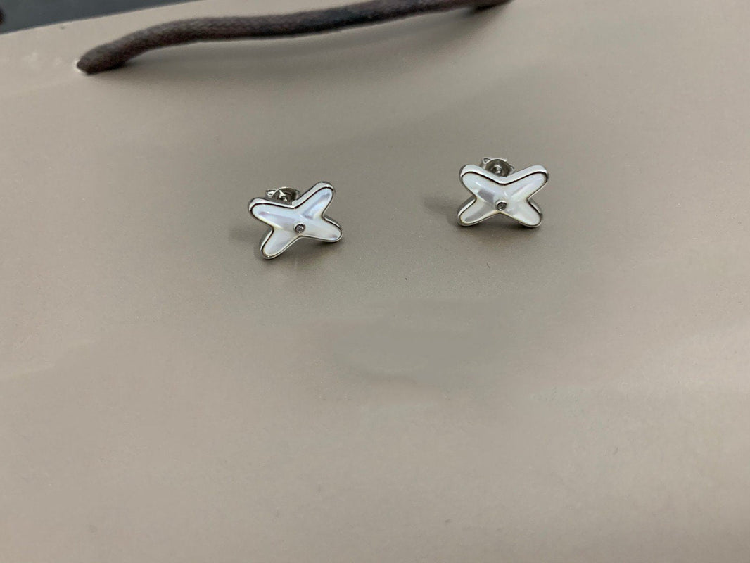 [Super Jewellery]JEUX DE WHITE MOP SILVER DIAMOND EARRINGS