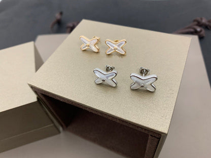 [Super Jewellery]JEUX DE WHITE MOP SILVER DIAMOND EARRINGS