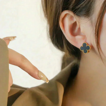 [Super Jewellery]CLOVER MEDIUM 1 MOTIFS  ONYX STUD EARRINGS