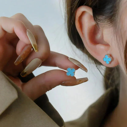 [Super Jewellery]CLOVER MINI 9.5MM ONYX STUD EARRINGS SILVER