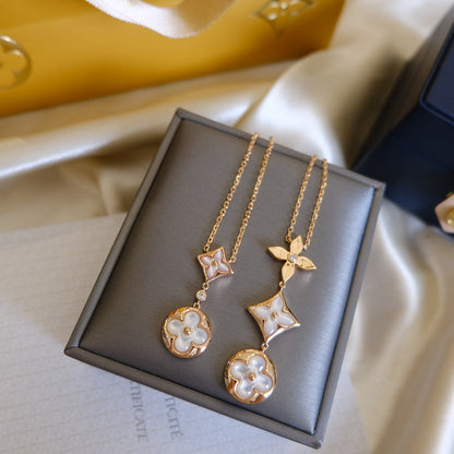 [Super Jewellery]COLOR BLOSSOM LARIAT NECKLACE PINK GOLD WHITE MOTHER PEARL AND DIAMOND
