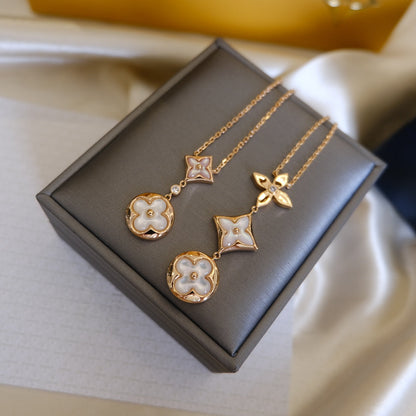 [Super Jewellery]COLOR BLOSSOM LARIAT NECKLACE PINK GOLD WHITE MOTHER PEARL AND DIAMOND