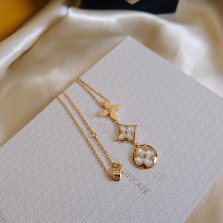 [Super Jewellery]COLOR BLOSSOM LARIAT NECKLACE PINK GOLD WHITE MOTHER PEARL AND DIAMOND