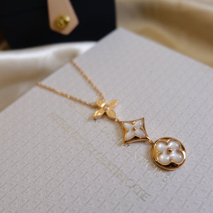 [Super Jewellery]COLOR BLOSSOM LARIAT NECKLACE PINK GOLD WHITE MOTHER PEARL AND DIAMOND