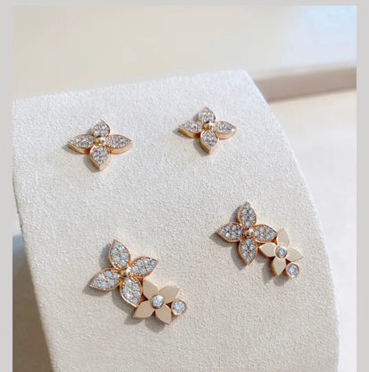[Super Jewellery]STAR BLOSSOM STUD EARRINGS PINK GOLD DIAMONDS
