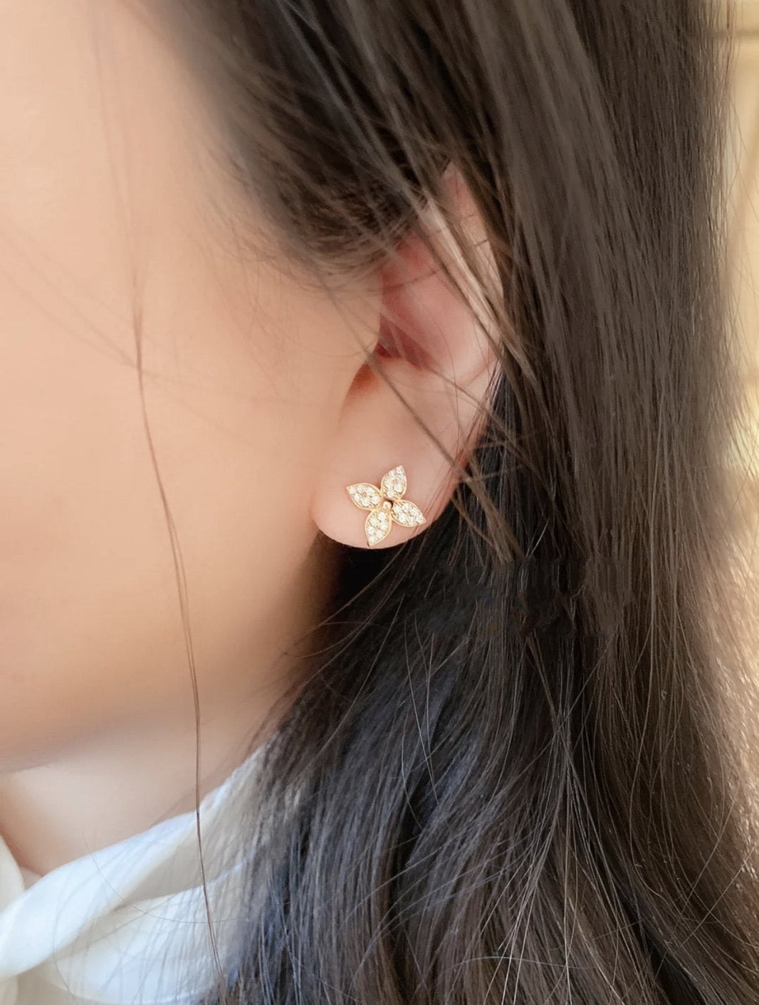 [Super Jewellery]STAR BLOSSOM STUD EARRINGS PINK GOLD DIAMONDS