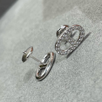 [Super Jewellery]HM FULL DIAMOND PIG NOSE STUD EARRINGS