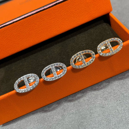 [Super Jewellery]HM FULL DIAMOND PIG NOSE STUD EARRINGS