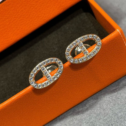 [Super Jewellery]HM FULL DIAMOND PIG NOSE STUD EARRINGS