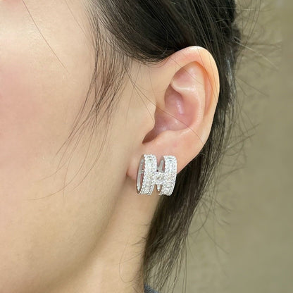 [Super Jewellery]H STUD EARRINGS WITH SILVER DIAMONDS