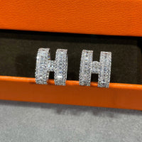 [Super Jewellery]H STUD EARRINGS WITH SILVER DIAMONDS