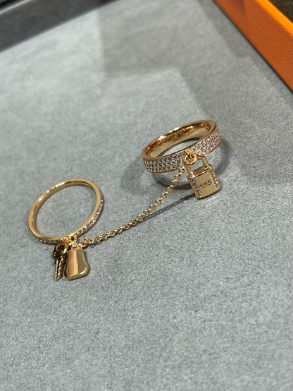 [Super Jewellery]HM KELLY CLOCHETTE DOUBLE RING IN  WITH DIAMONDS