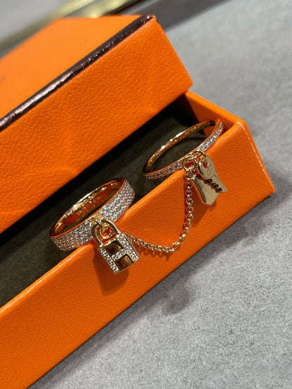 [Super Jewellery]HM KELLY CLOCHETTE DOUBLE RING IN  WITH DIAMONDS