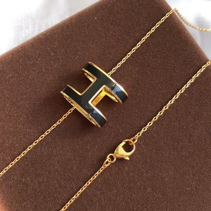 [Super Jewellery]HM CLIC BLACK ENAMEL GOLD NECKLACE
