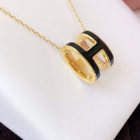 [Super Jewellery]HM CLIC BLACK ENAMEL GOLD NECKLACE