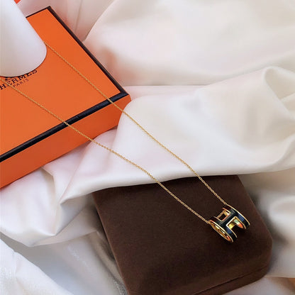 [Super Jewellery]HM CLIC BLACK ENAMEL GOLD NECKLACE