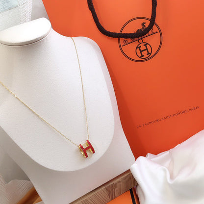 [Super Jewellery]HM CLIC RED ENAMEL GOLD NECKLACE