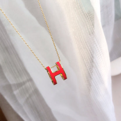 [Super Jewellery]HM CLIC RED ENAMEL GOLD NECKLACE