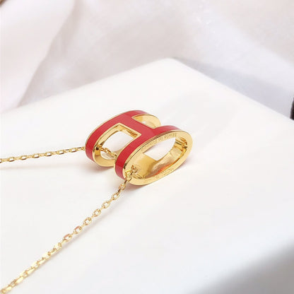 [Super Jewellery]HM CLIC RED ENAMEL GOLD NECKLACE