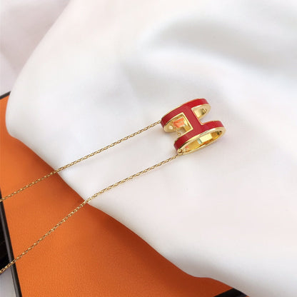 [Super Jewellery]HM CLIC RED ENAMEL GOLD NECKLACE