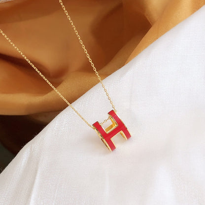 [Super Jewellery]HM CLIC RED ENAMEL GOLD NECKLACE