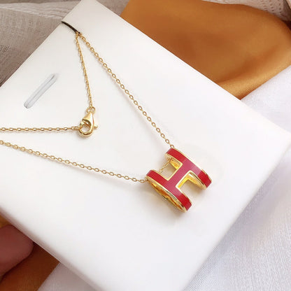 [Super Jewellery]HM CLIC RED ENAMEL GOLD NECKLACE