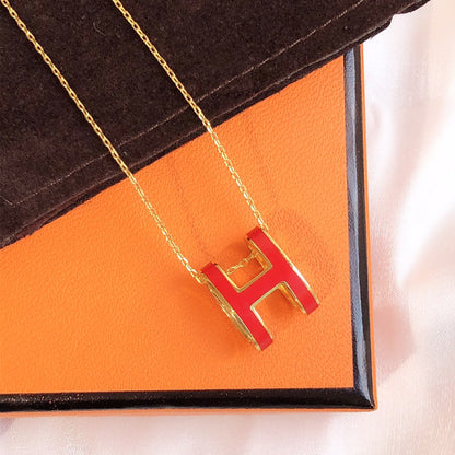 [Super Jewellery]HM CLIC RED ENAMEL GOLD NECKLACE