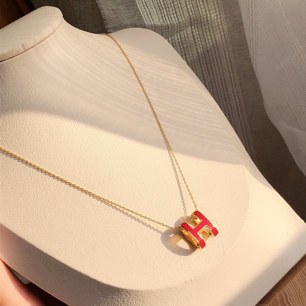 [Super Jewellery]HM CLIC RED ENAMEL GOLD NECKLACE