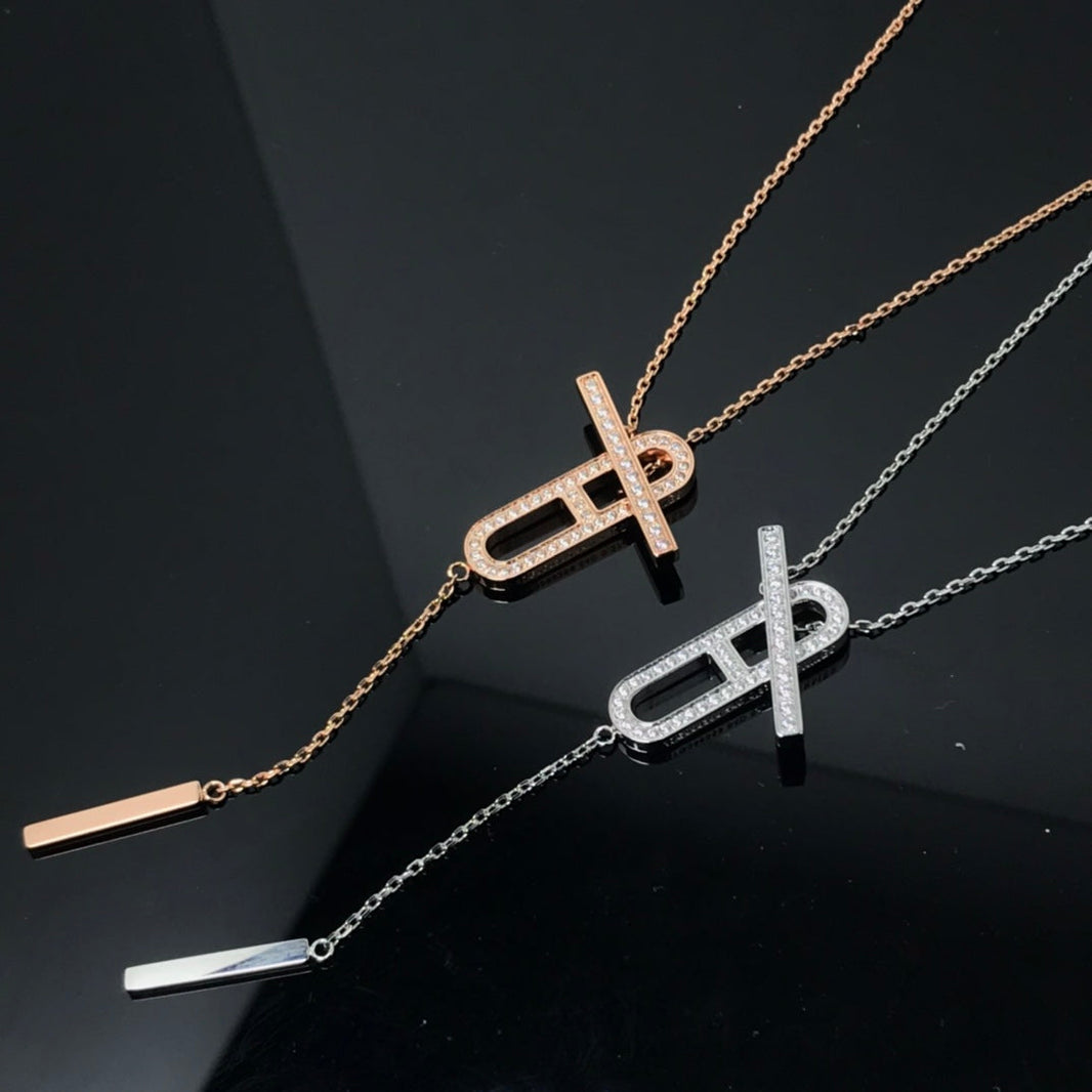 [Super Jewellery]HM NECKLACE PLATINUM ROSE GOLD DIAMOND