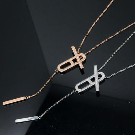 [Super Jewellery]HM NECKLACE PLATINUM ROSE GOLD DIAMOND