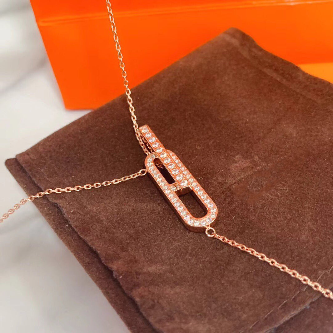 [Super Jewellery]HM NECKLACE PLATINUM ROSE GOLD DIAMOND