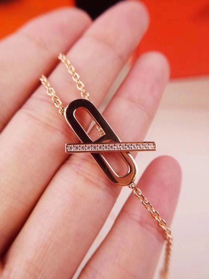 [Super Jewellery]HM NECKLACE PLATINUM ROSE GOLD DIAMOND