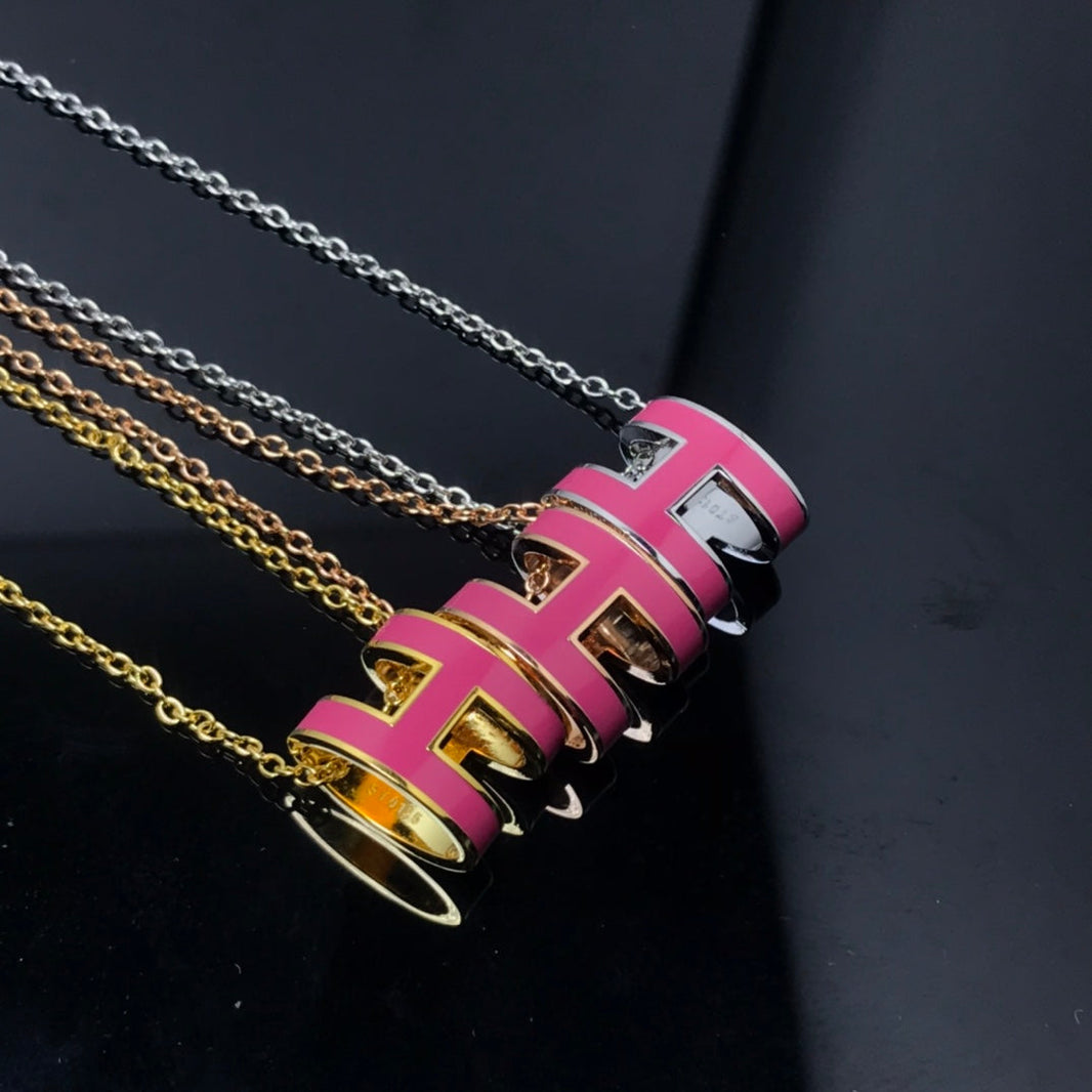 [Super Jewellery]H NECKLACE PINK