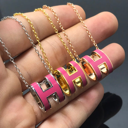 [Super Jewellery]H NECKLACE PINK