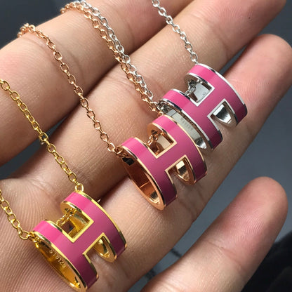 [Super Jewellery]H NECKLACE PINK