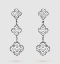 [Super Jewellery]CLOVER 3 MOTIF DIAMOND SILVER DROP EARRINGS