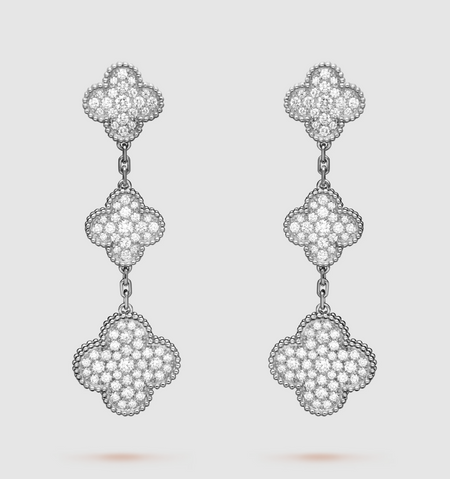 [Super Jewellery]CLOVER 3 MOTIF DIAMOND SILVER DROP EARRINGS