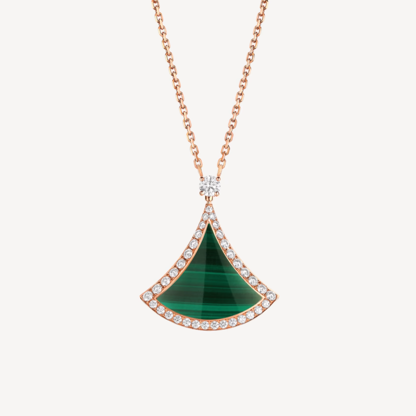 [Super]DREAM MALACHITE DIAMOND PAVED PINK GOLD NECKLACE
