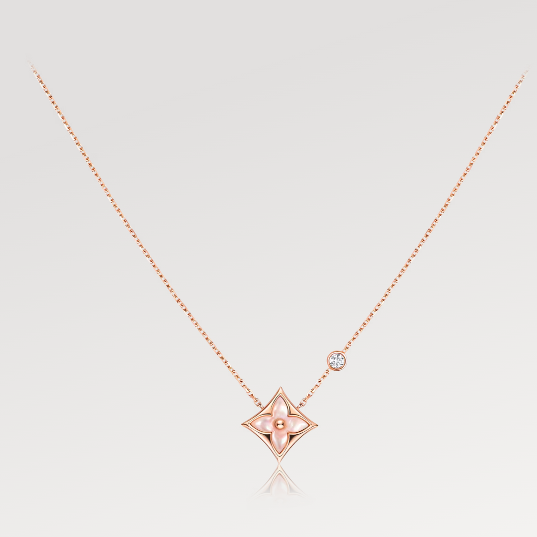 [Super Jewellery]STAR PINK MOP 1 DIAMOND PINK GOLD NECKLACE