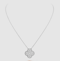 [Super Jewellery]CLOVER 25MM LARGE PENDANT DIAMOND PAVED SILVER NECKLACE