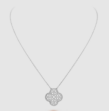 [Super CiCi ]CLOVER 25MM GROSSER ANHÄNGER MIT DIAMANT-PAVÉ SILBERHALSKETTE