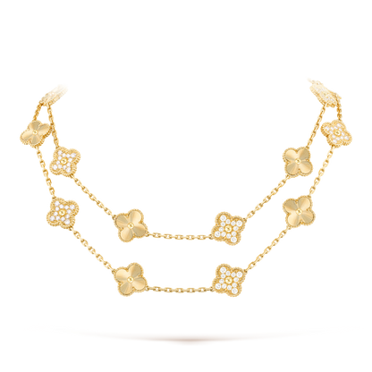 [Super Jewellery]CLOVER 20 MOTIFS LASER DIAMOND NECKLACE