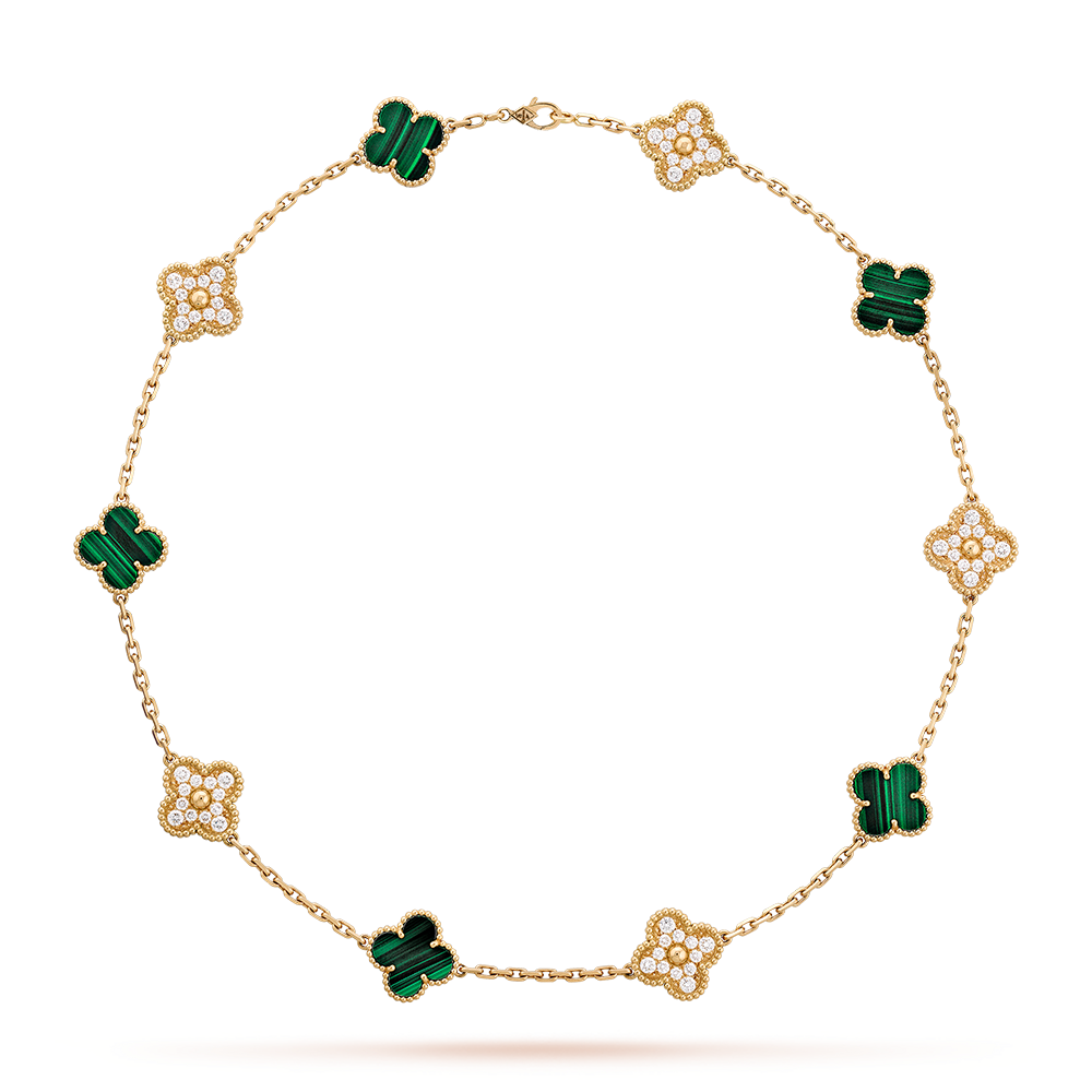 [Super Jewellery]CLOVER 10 MOTIFS MALACHITE DIAMOND NECKLACE