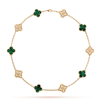 [Super Jewellery]CLOVER 10 MOTIFS MALACHITE DIAMOND NECKLACE