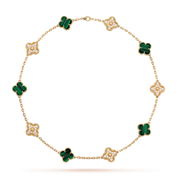[Super CiCi ]CLOVER 10-MOTIV-HALSKETTE MIT MALACHIT UND DIAMANTEN