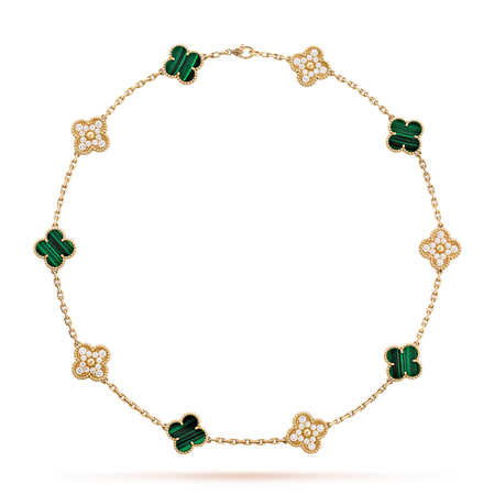 [Super Jewellery]CLOVER 10 MOTIFS MALACHITE DIAMOND NECKLACE