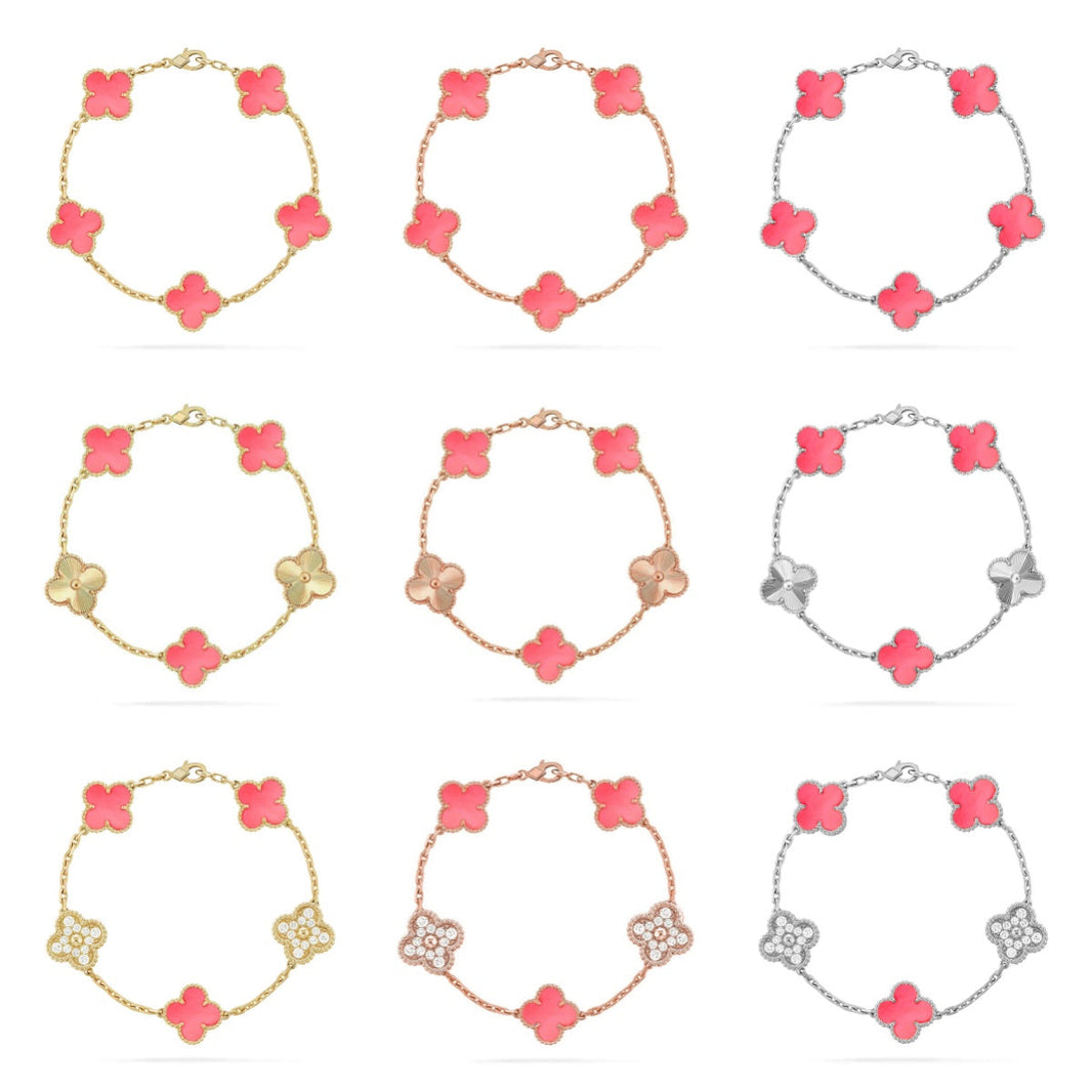 [Super Jewellery] CLOVER 5 MOTIFS  PINK MOP BRACELET COLLECTION