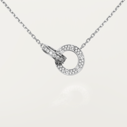 [Super Jewellery]LOVE 7.6MM NECKLACE ROSE GOLD AND SILVER  FULL DIAMOND