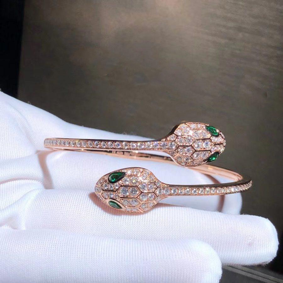 [Super]SERPENTI BRACELET PINK GOLD MALACHITE DIAMOND DOUBLE SNAKE